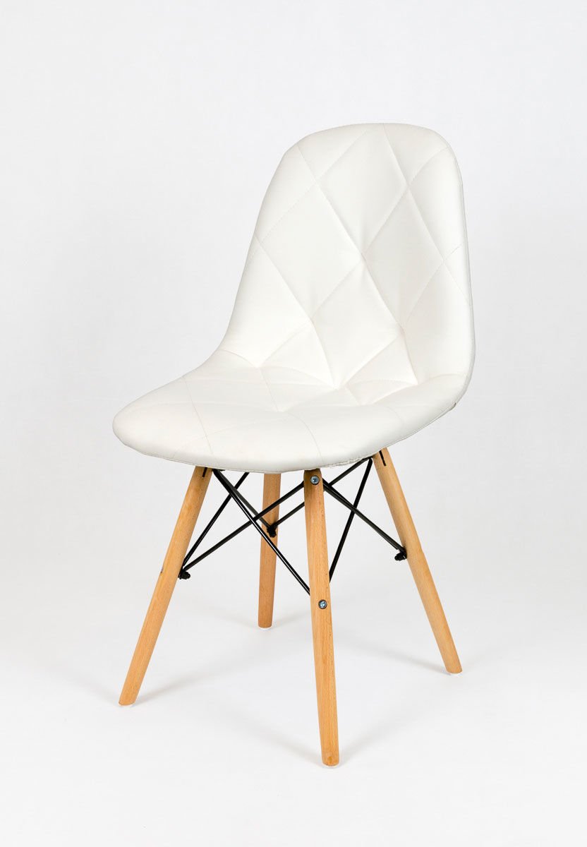 SK Design KS007 White Synthetic Leather Chair with Wooden