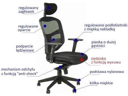 Fotel biurowy gabinetowy z wysuwem siedziska JAWA krzesło biurowe obrotowe szare