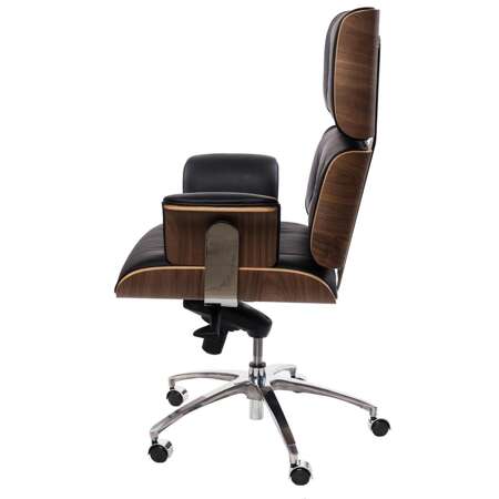 Office armchair VIP black leather, nut veneer, chrome