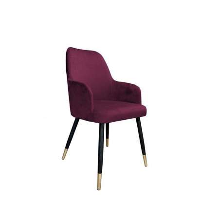 White upholstered PEGAZ chair in burgundy color material MG-02 with golden leg