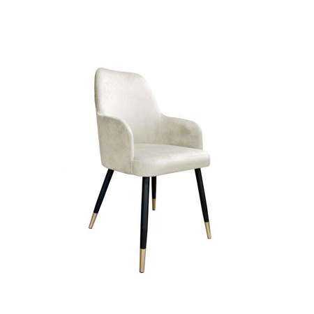 White upholstered PEGAZ chair in ivory color material MG-50 with golden leg