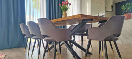 Grau-braun gepolsterter Stuhl STAR Material MG-09 mit goldenem Bein