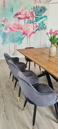 Hellgrau gepolsterter Stuhl STAR Material MG-39 mit goldenem Bein