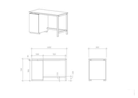 B-DES43-PRO biurko z szafką z forniru dębowego lub sklejki brzozowej 120x60cm