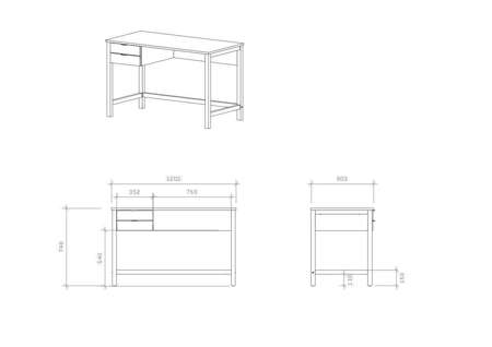 B-DES7 COLOR biurko z szufladami, różne kolory 120x60cm 