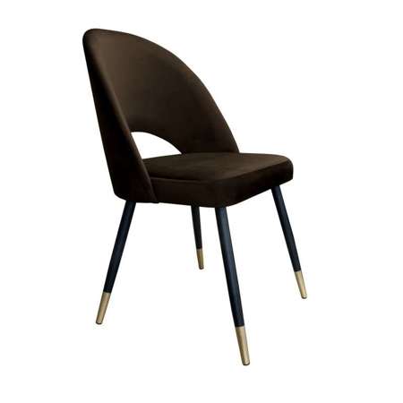 Brązowe tapicerowane krzesło LUNA materiał MG-05 ze złotą nóżką