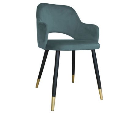 Niebieskoszare tapicerowane krzesło STAR materiał BL-06 z czarno-złotą nóżką
