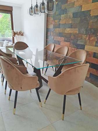 Oliwkowe tapicerowane krzesło fotel DIUNA materiał BL-75 nogi czarno-złote